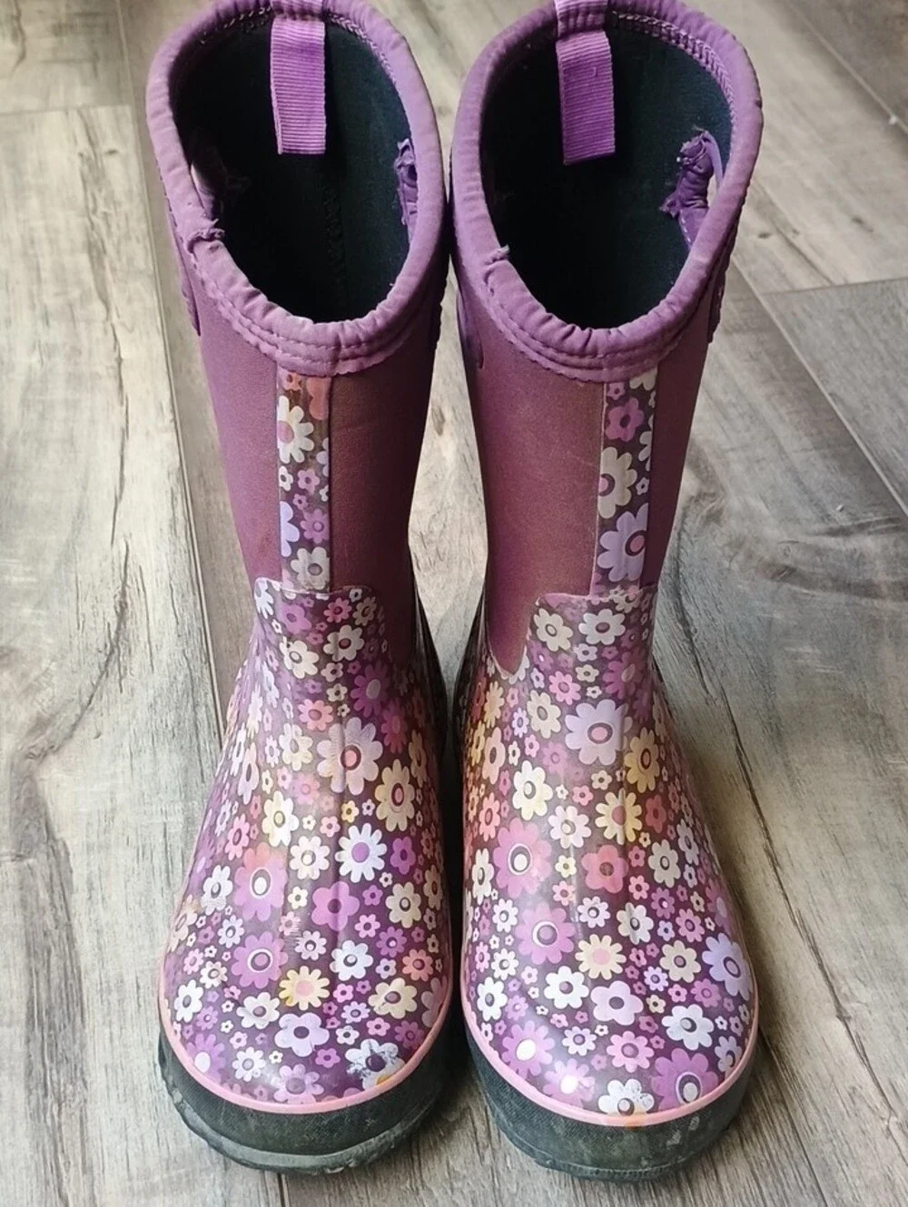 Bogs Kids Purple Floral & Butterfly Rain Mud Snow Chore Boots